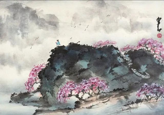 赵少昂山水画欣赏——霞光万丈、暮色氤氲