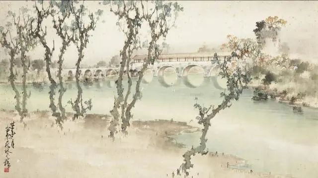 赵少昂山水画欣赏——霞光万丈、暮色氤氲