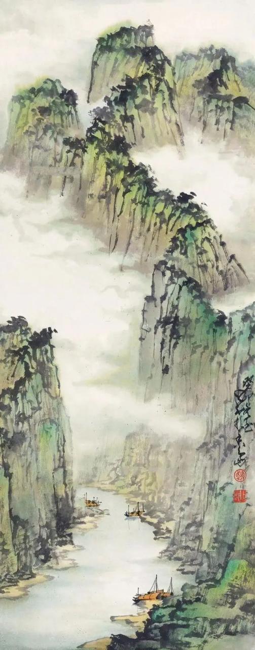 赵少昂山水画欣赏——霞光万丈、暮色氤氲