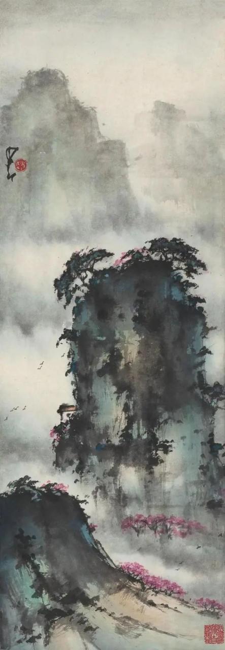 赵少昂山水画欣赏——霞光万丈、暮色氤氲