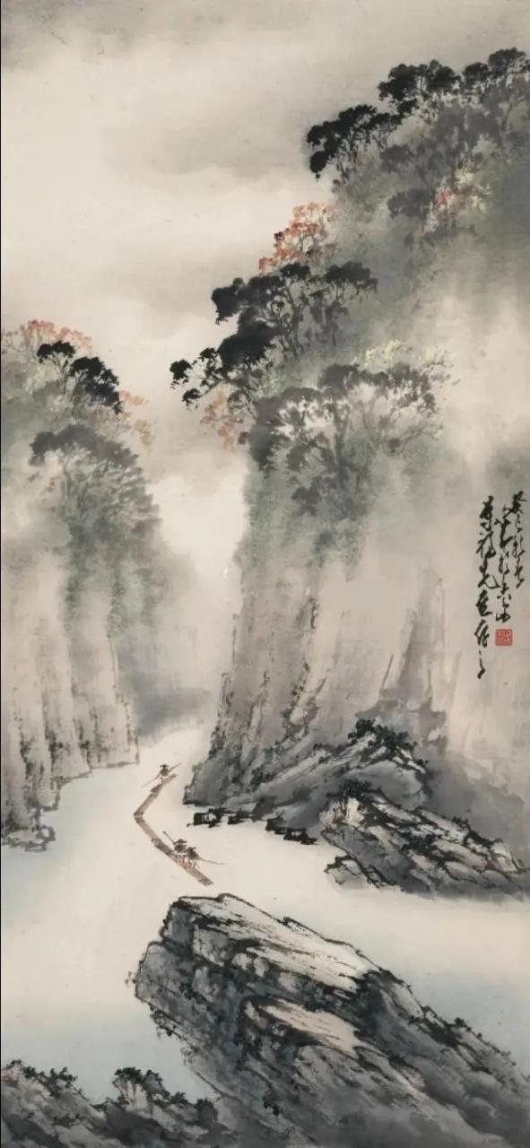 赵少昂山水画欣赏——霞光万丈、暮色氤氲