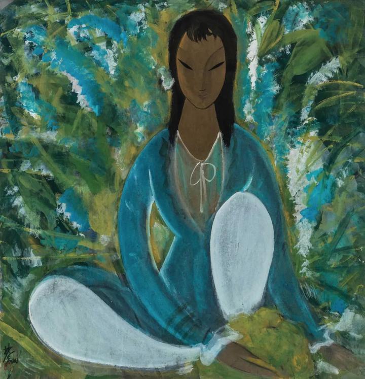 林风眠《花荫仕女》
