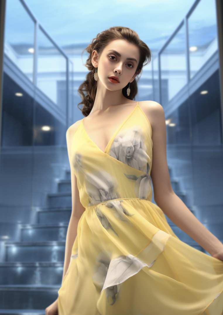 Midjourney 黄色连衣裙美女关键词prompt分享