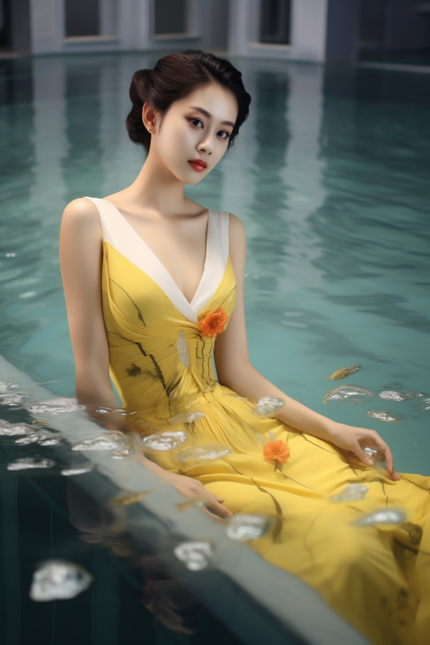 Midjourney 黄色连衣裙美女关键词prompt分享