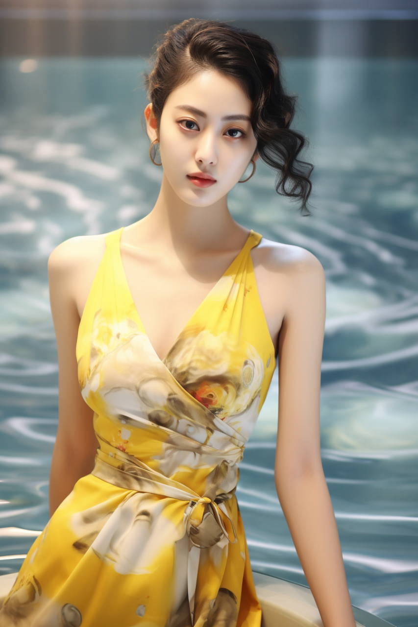 Midjourney 黄色连衣裙美女关键词prompt分享