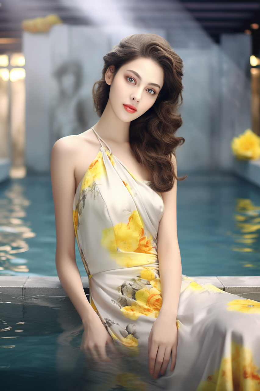 Midjourney 黄色连衣裙美女关键词prompt分享