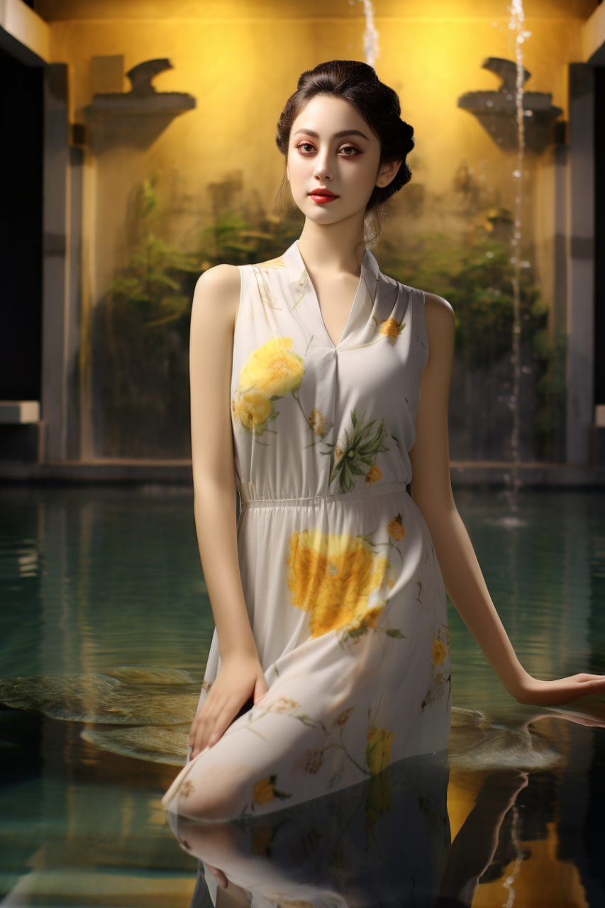 Midjourney 黄色连衣裙美女关键词prompt分享