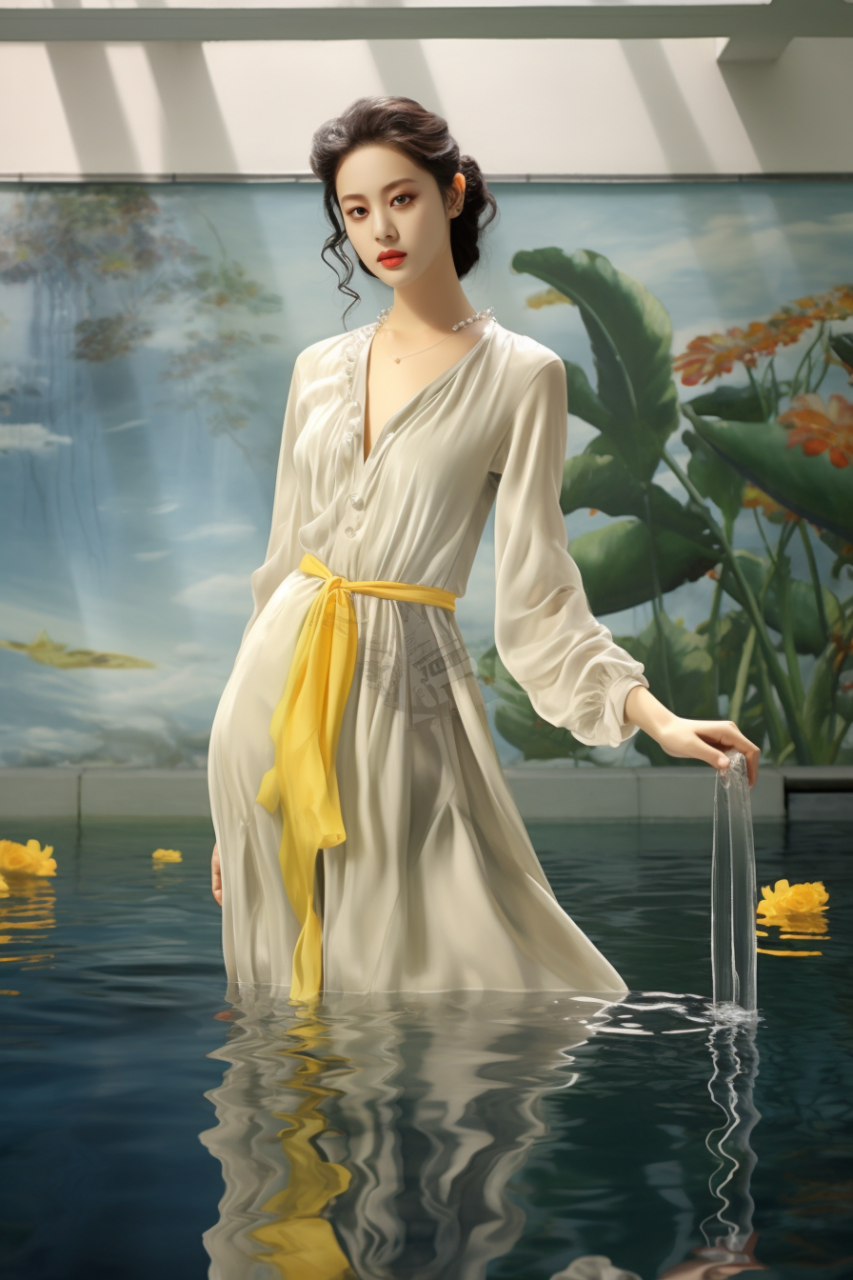 Midjourney 黄色连衣裙美女关键词prompt分享
