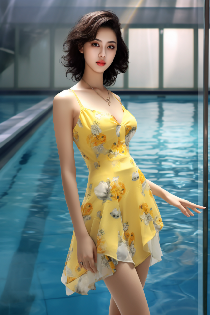 Midjourney 黄色连衣裙美女关键词prompt分享