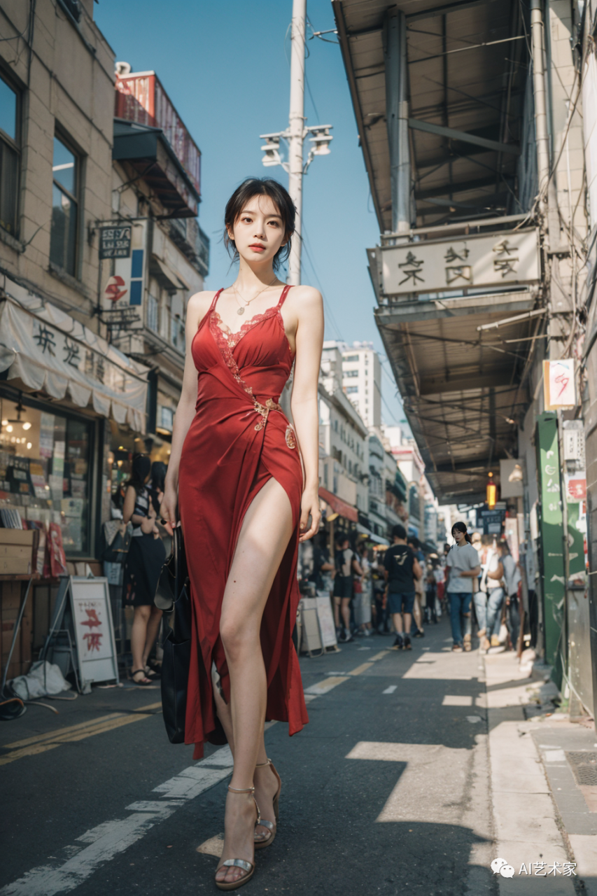 AI绘画作品欣赏：都市女性永不过时的红裙诱惑
